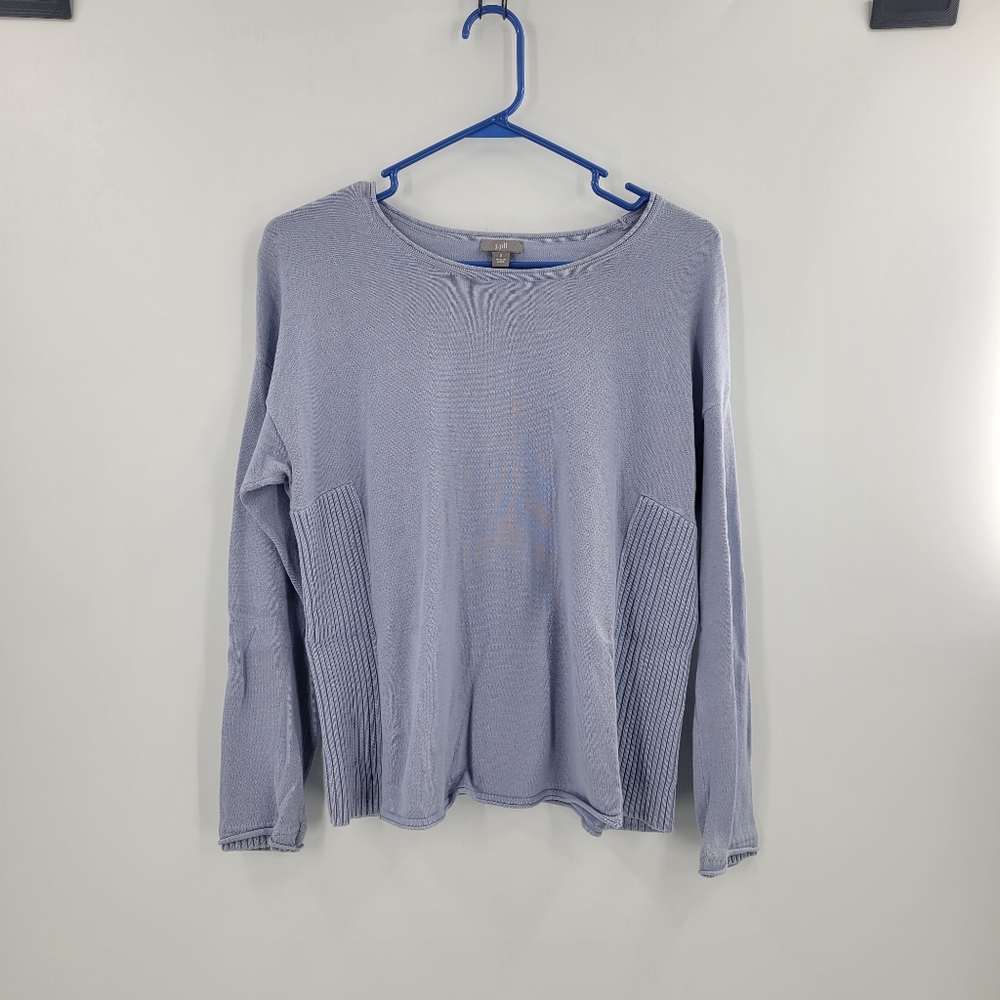 J Jill Sweater Womens Knit Wide Neck Light Blue 100% Cotton Top Classic Sz Small